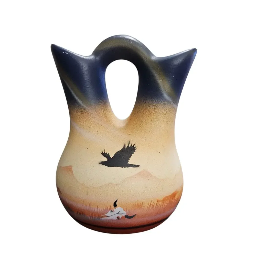 RWA 1990 Southwest Wedding Vase Native American Inspired Hand Painted Pottery
